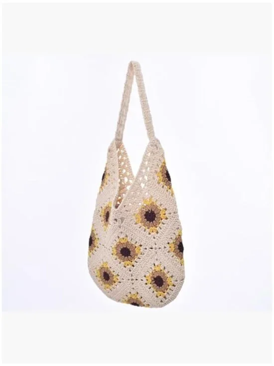 Crochet Beach Tote Bag for Women, Cotton Hobo Purse - Picture 4 of 7